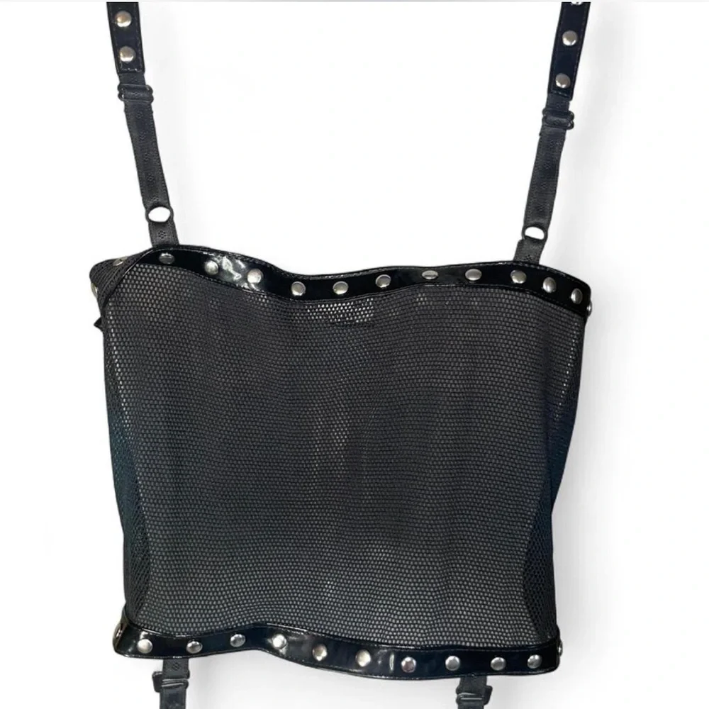 Elegant Moments Patent Leather Mesh Corset with Silver Studded M - Picture 6 of 11